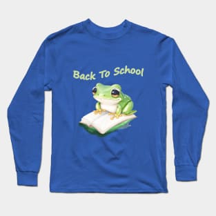 Back to school, Frog Reading books, Book Sticker, bookworm gift for reader,student gift, lover books Long Sleeve T-Shirt